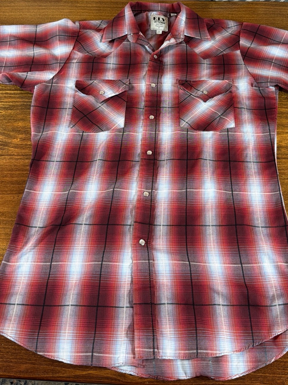 Ely Cattleman Red Plaid Short-Sleeve Western Button-Down Pearl Snap Shirt
